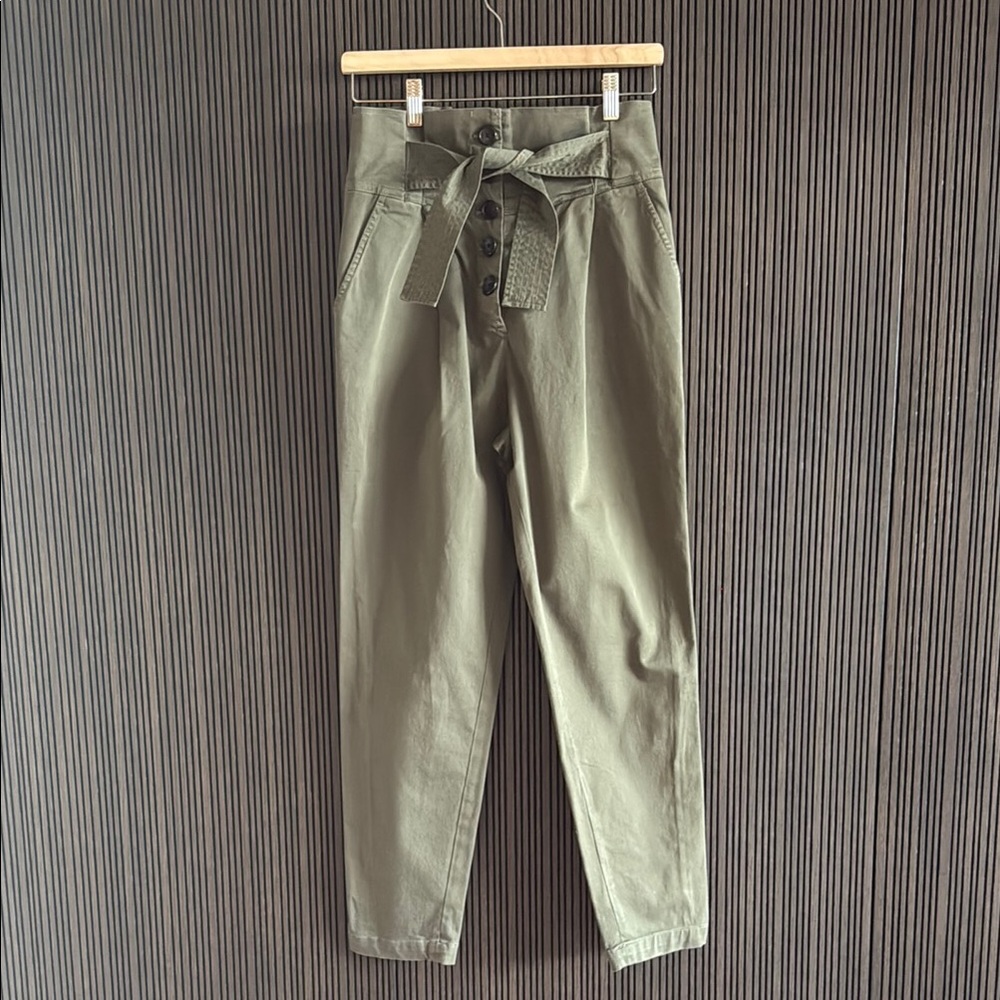 High-Waisted Olive Green Pants with tie waist Belt